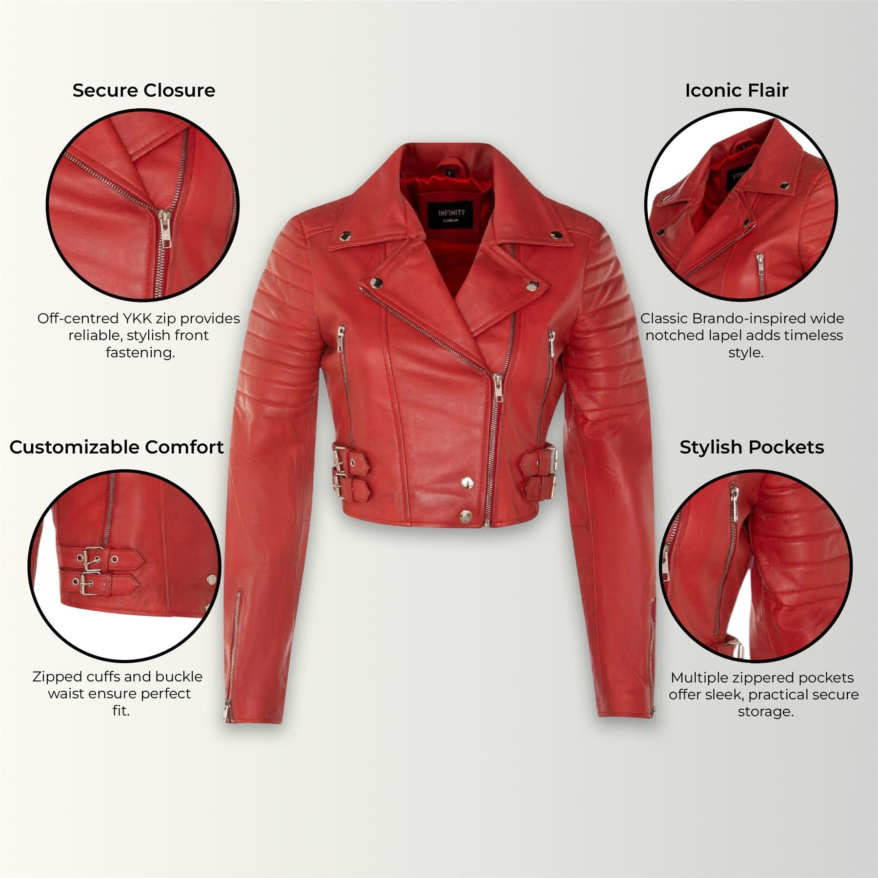 Womens Cropped Brando Leather Biker Jacket-Damascus