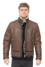 Mens Retro Pilot Sheepskin Leather Biker Jacket-Bogota