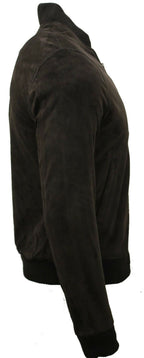 Mens Varsity Soft Suede Leather Bomber Jacket