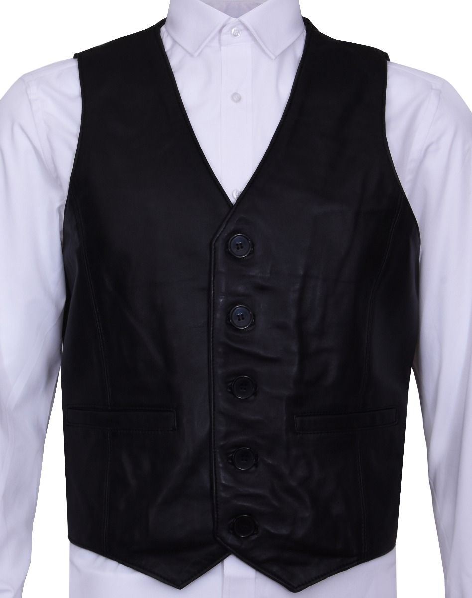 Mens Leather Waistcoat Formal Traditional Gilet Vest