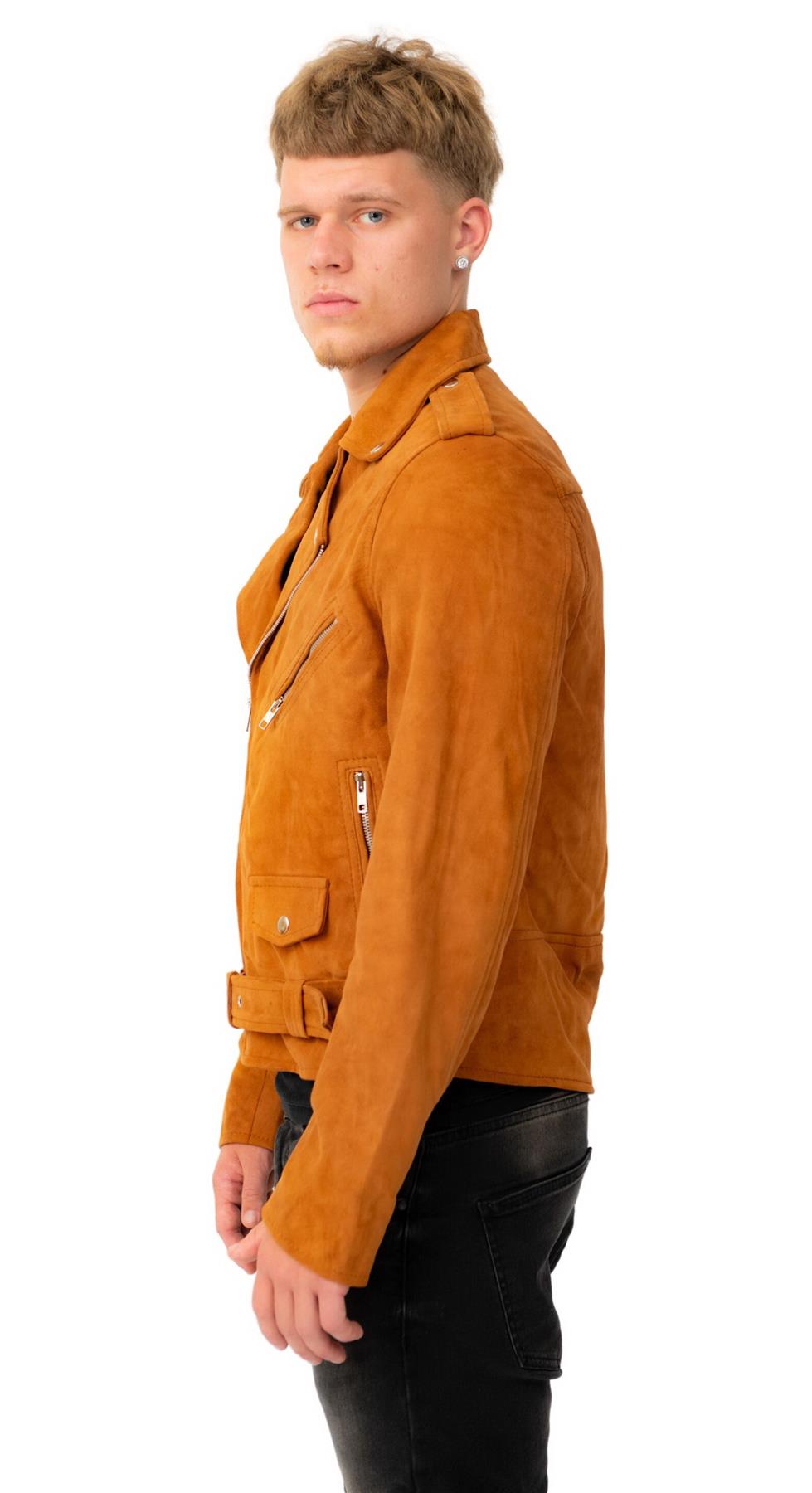 Mens Goat Suede Leather Brando Biker Jacket-Melbourne