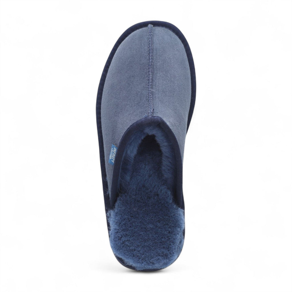 Men's Genuine Sheepskin Navy Suede Mule Winter Warm Non-Slip - Highland