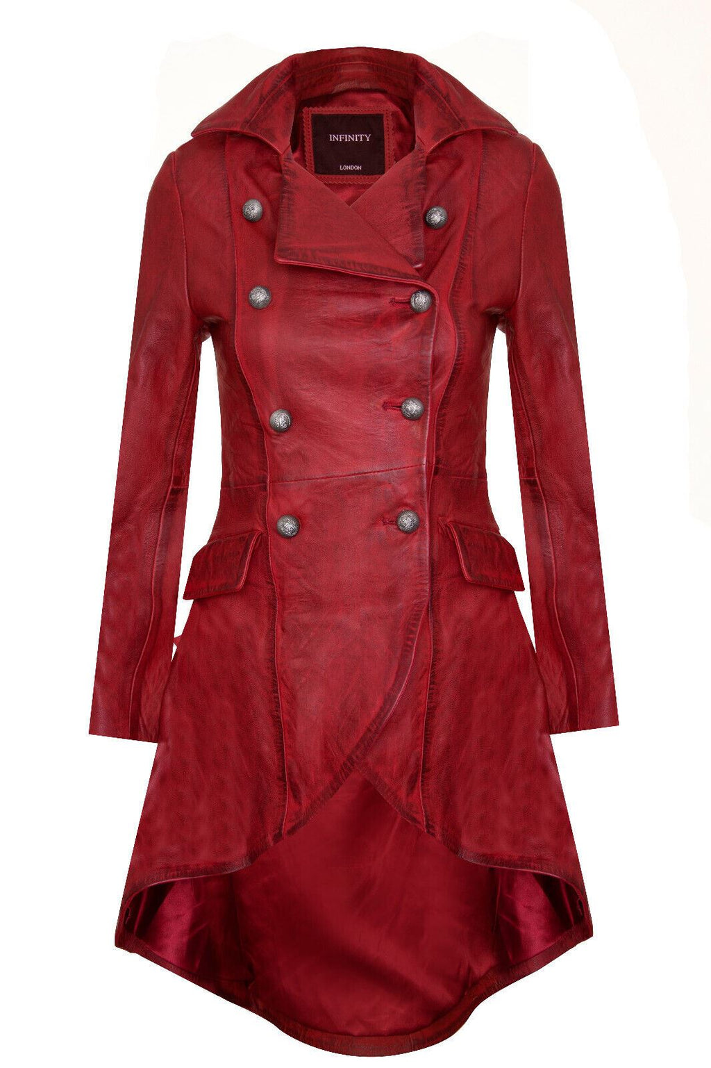 Womens Goth Leather Edwardian Flare Coat-Rushmoor