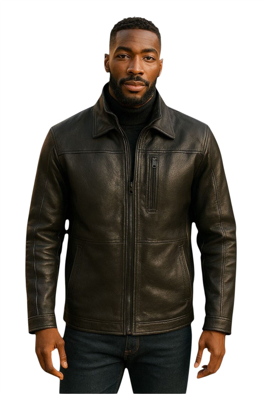 Mens Warm Mid-Length Leather Biker Coat - Sikander