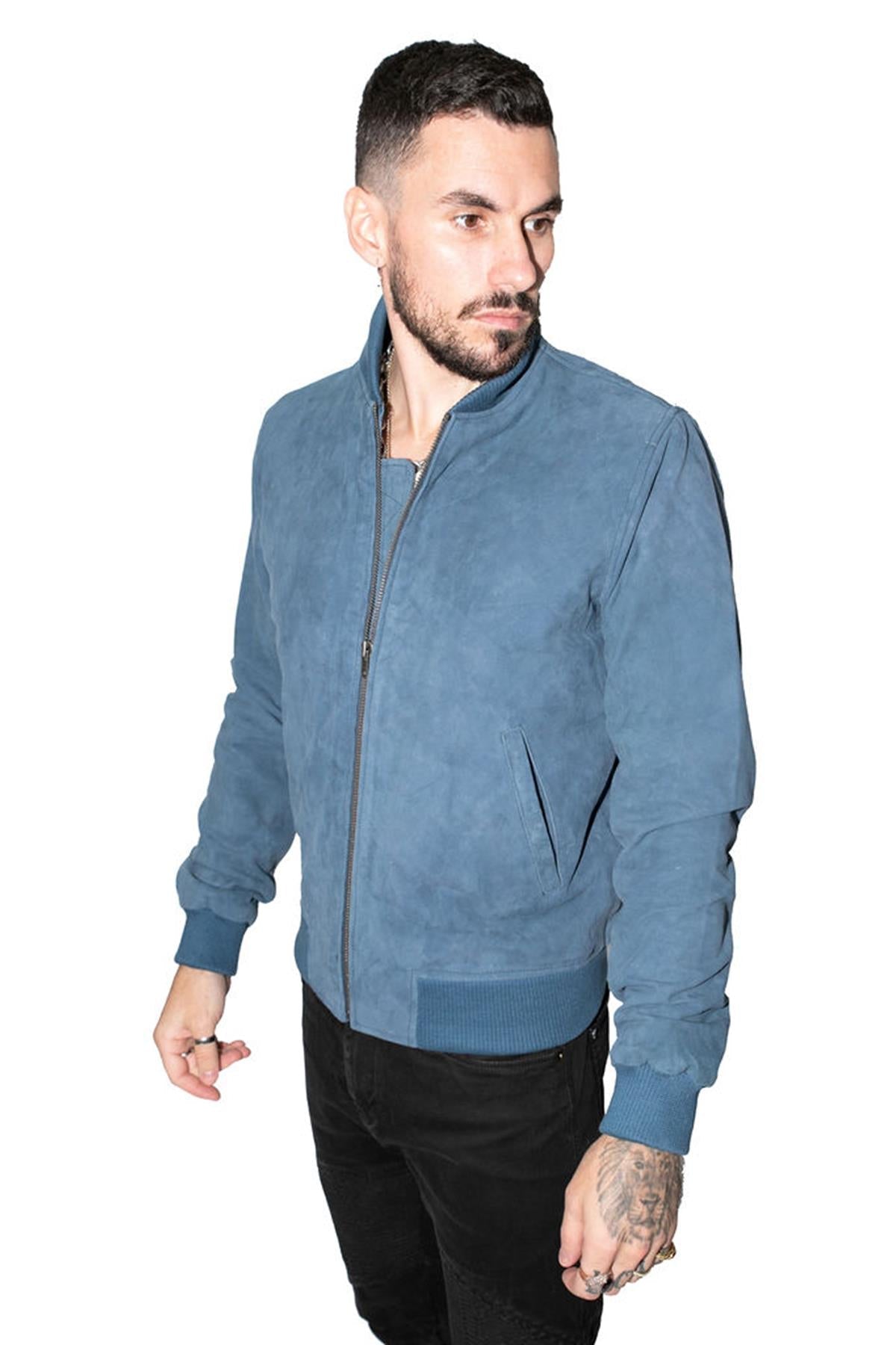 Mens Retro Goat Suede Varsity Leather Bomber Jacket-Athens