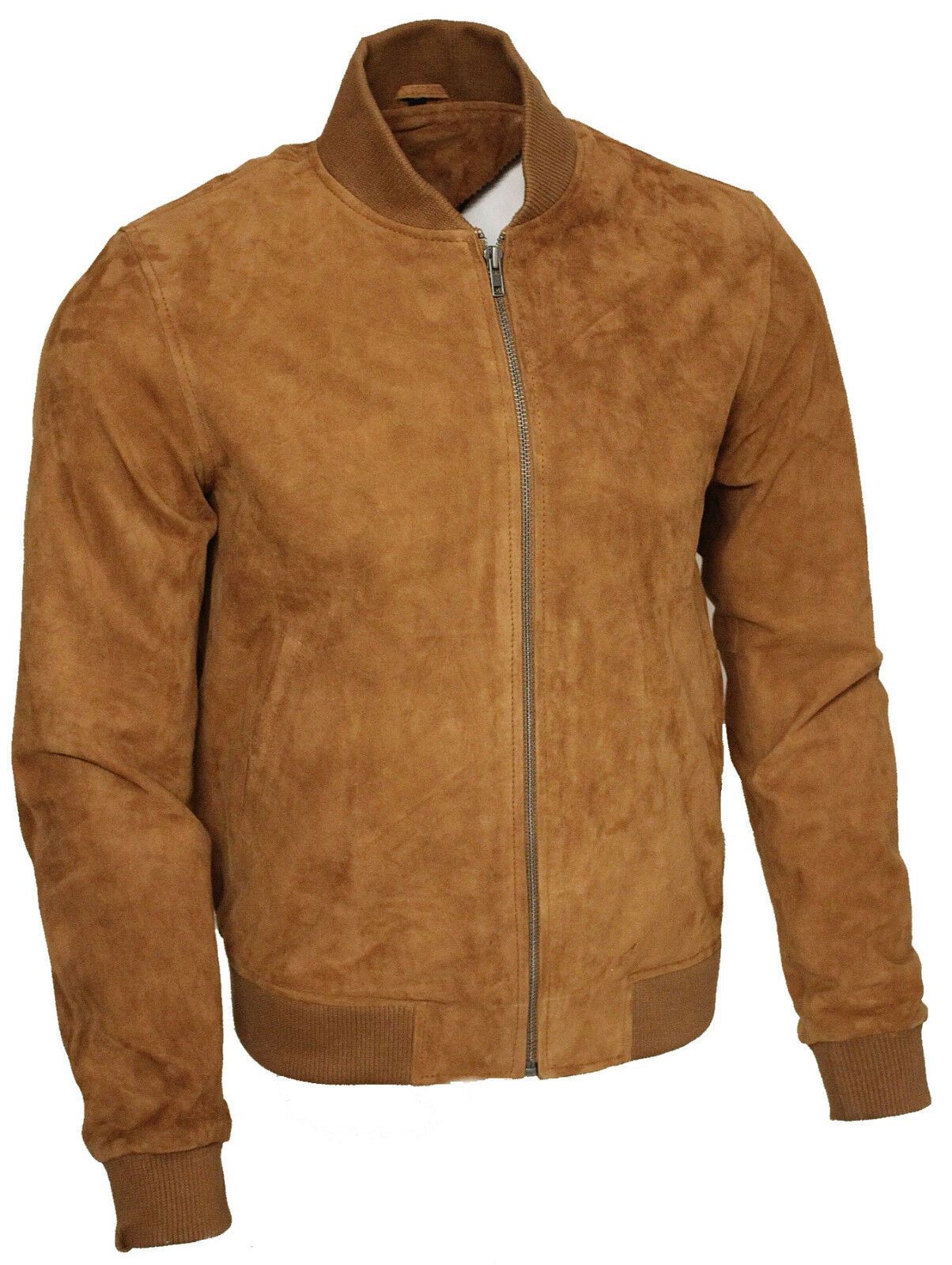 Mens Varsity Soft Suede Leather Bomber Jacket