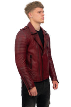 Mens Slim-Fit Double Zip Brando Leather Biker Jacket-Cairo