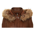 Womens Leather Hooded Parka Jacket-Putian