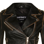 Womens Brando Black Leather Biker Jacket-Bari