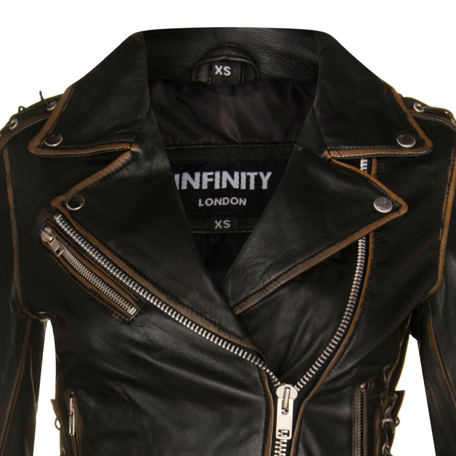 Womens Brando Black Leather Biker Jacket-Bari