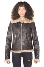 Womens Brown B3 Sheepskin Leather Flying Jacket-Kayseri