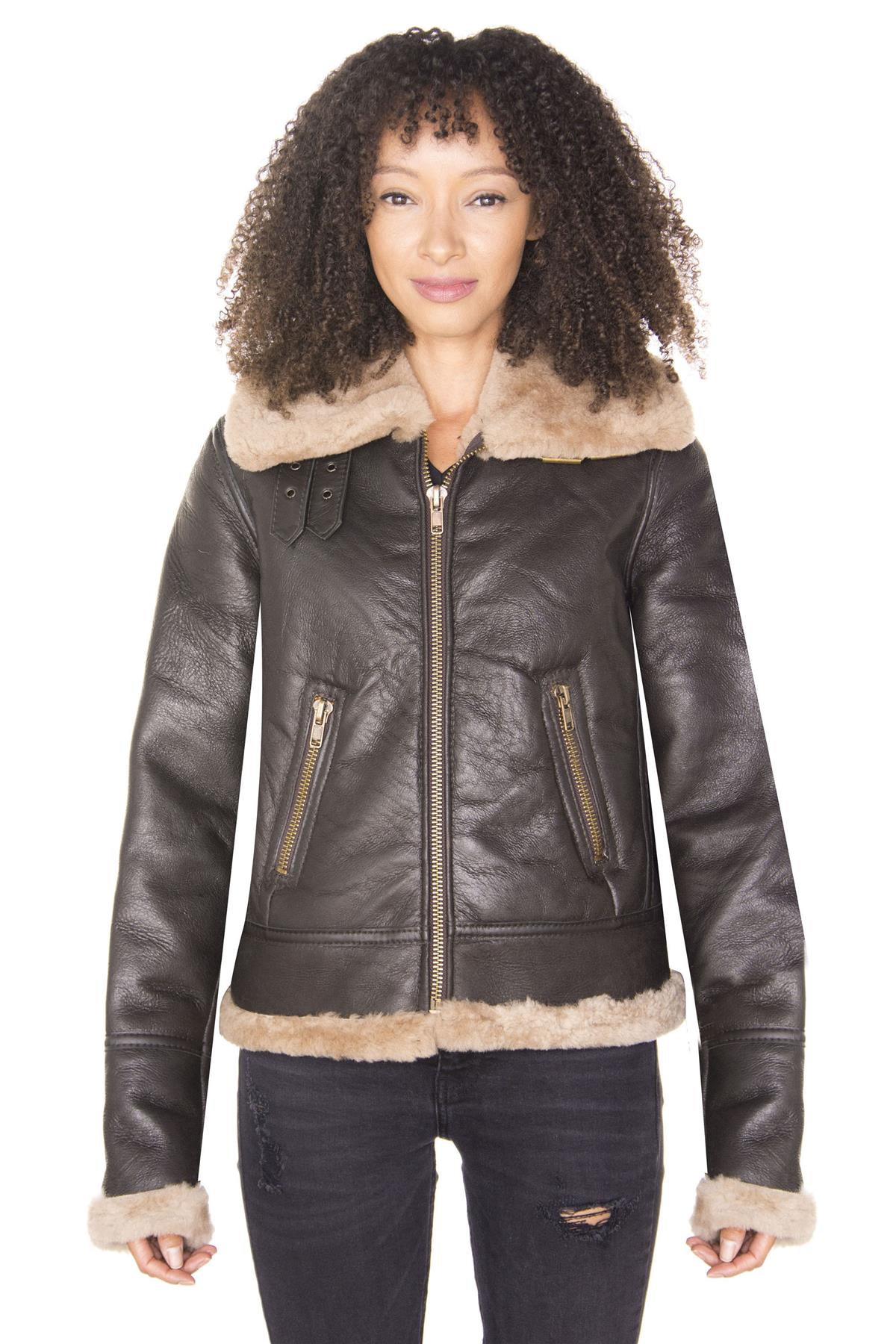 Womens Brown B3 Sheepskin Leather Flying Jacket-Kayseri