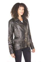 Womens Long Leather Biker Jacket-Quito