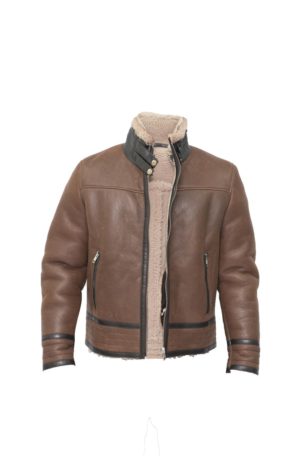 Mens Retro Pilot Sheepskin Leather Biker Jacket-Bogota