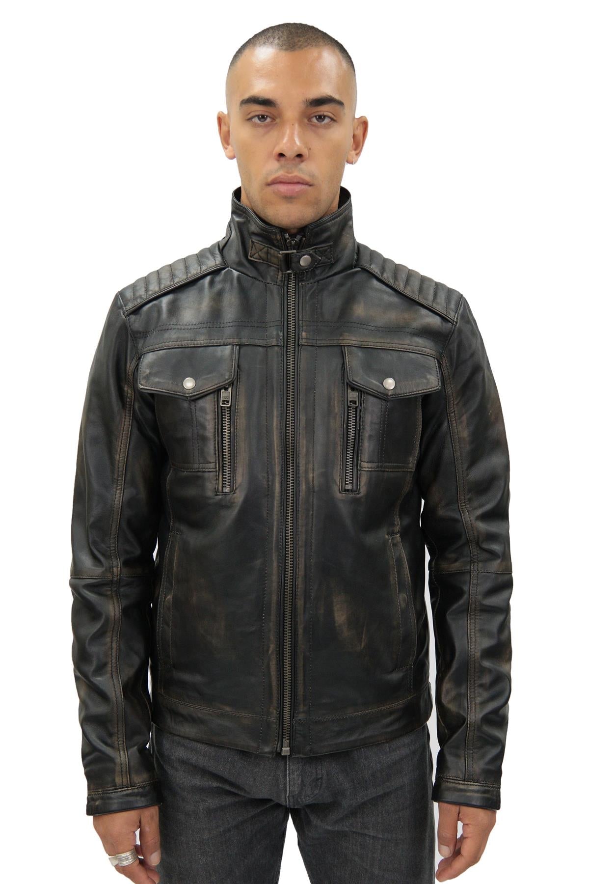 Men's Vintage Leather Biker Jacket-Cape Town