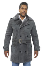 Mens Shearling Sheepskin Suede Pea Coat-Cali