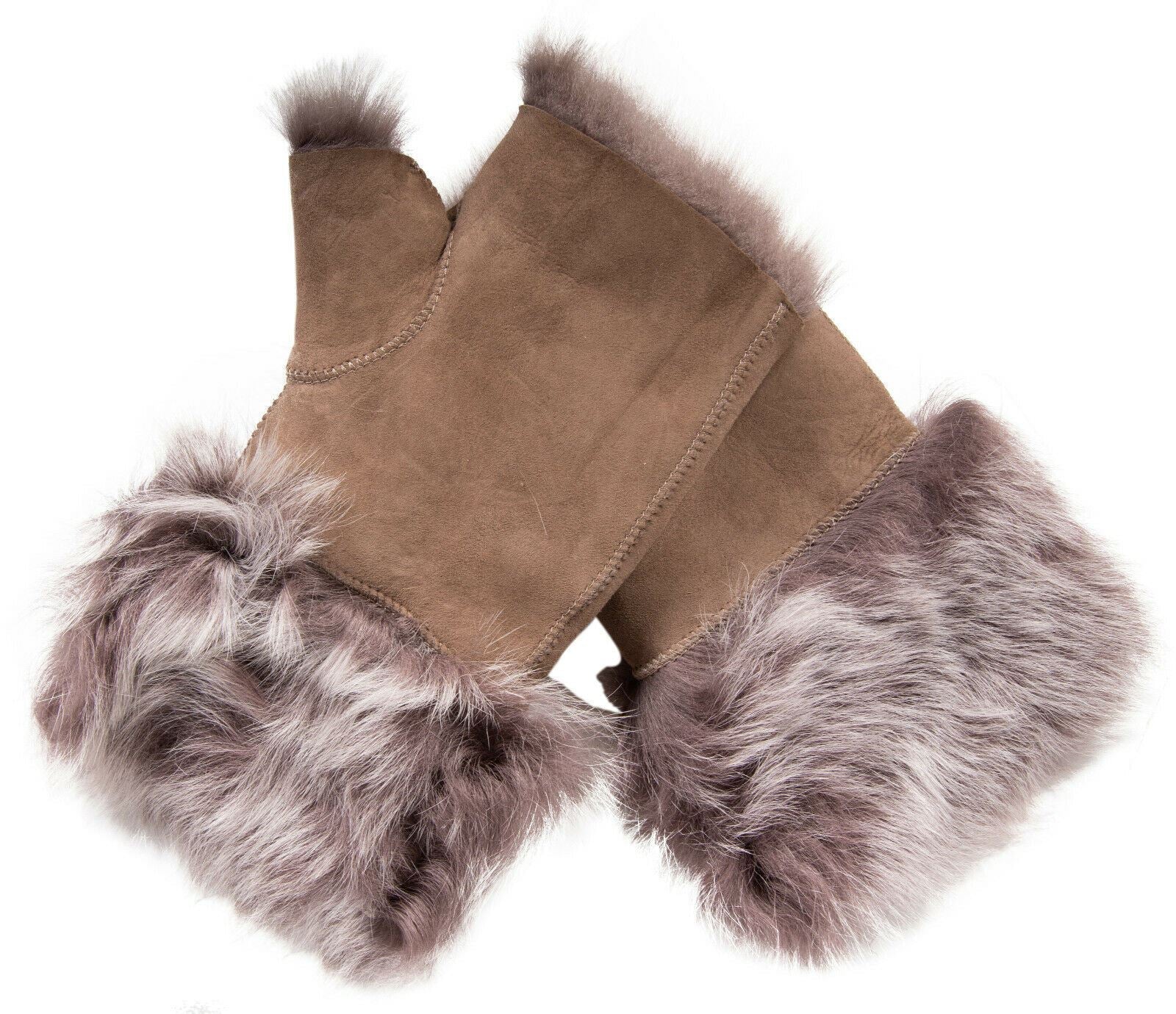 Womens Shearling  Mittens Fingerless Cuffs Toscana Suede Sheepskin Fur