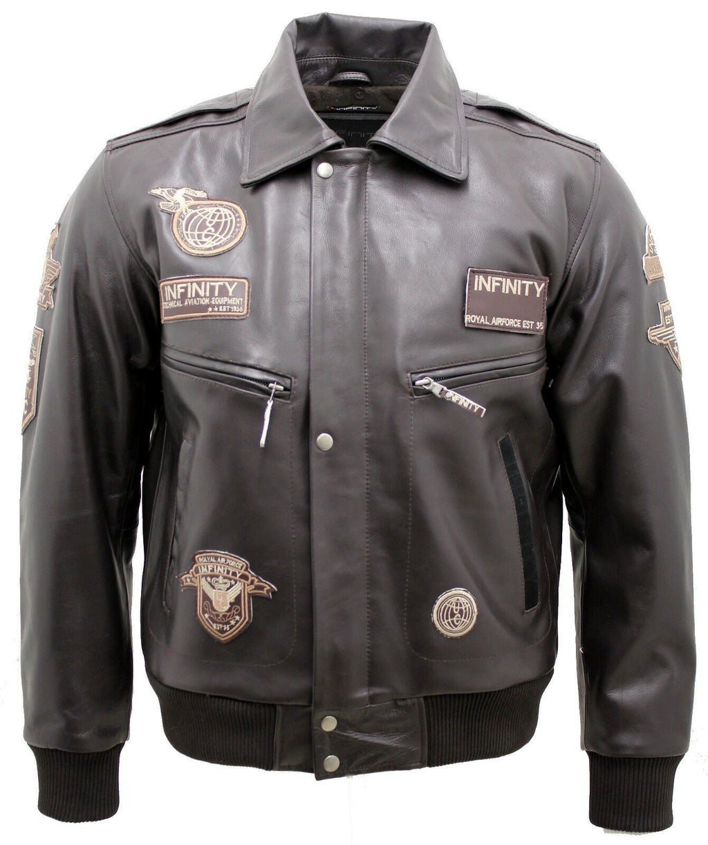 Mens Cow Hide Detachable Collar Leather Flight Bomber Jacket