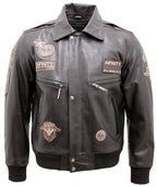 Mens Cow Hide Detachable Collar Leather Flight Bomber Jacket