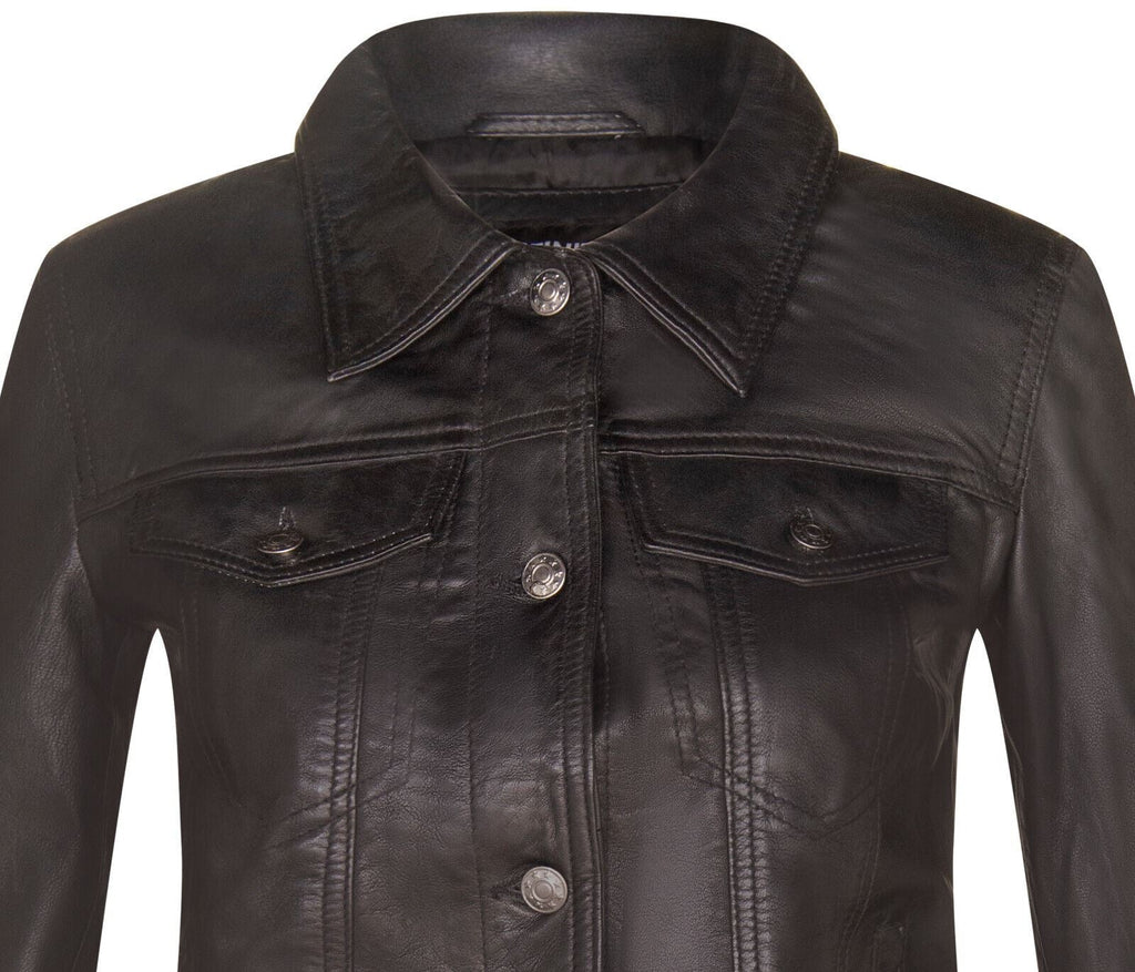 Womens Leather Trucker Jeans Jacket-Anderlecht