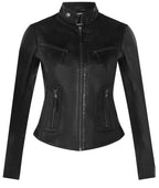 Womens Slim-Fit Leather Biker Jacket-Maldon