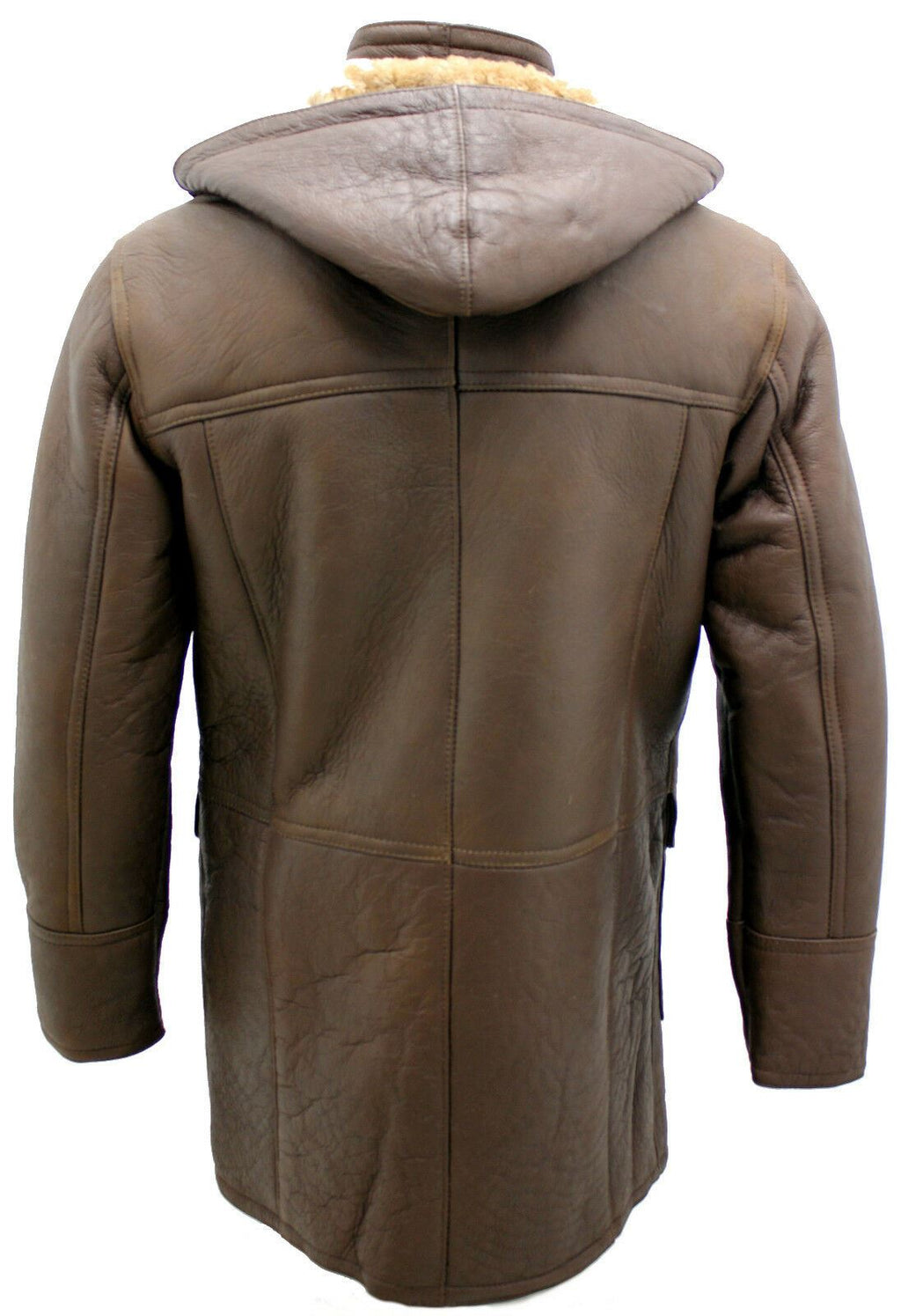 Mens Sheepskin Leather Hooded Duffle Coat-Hanko