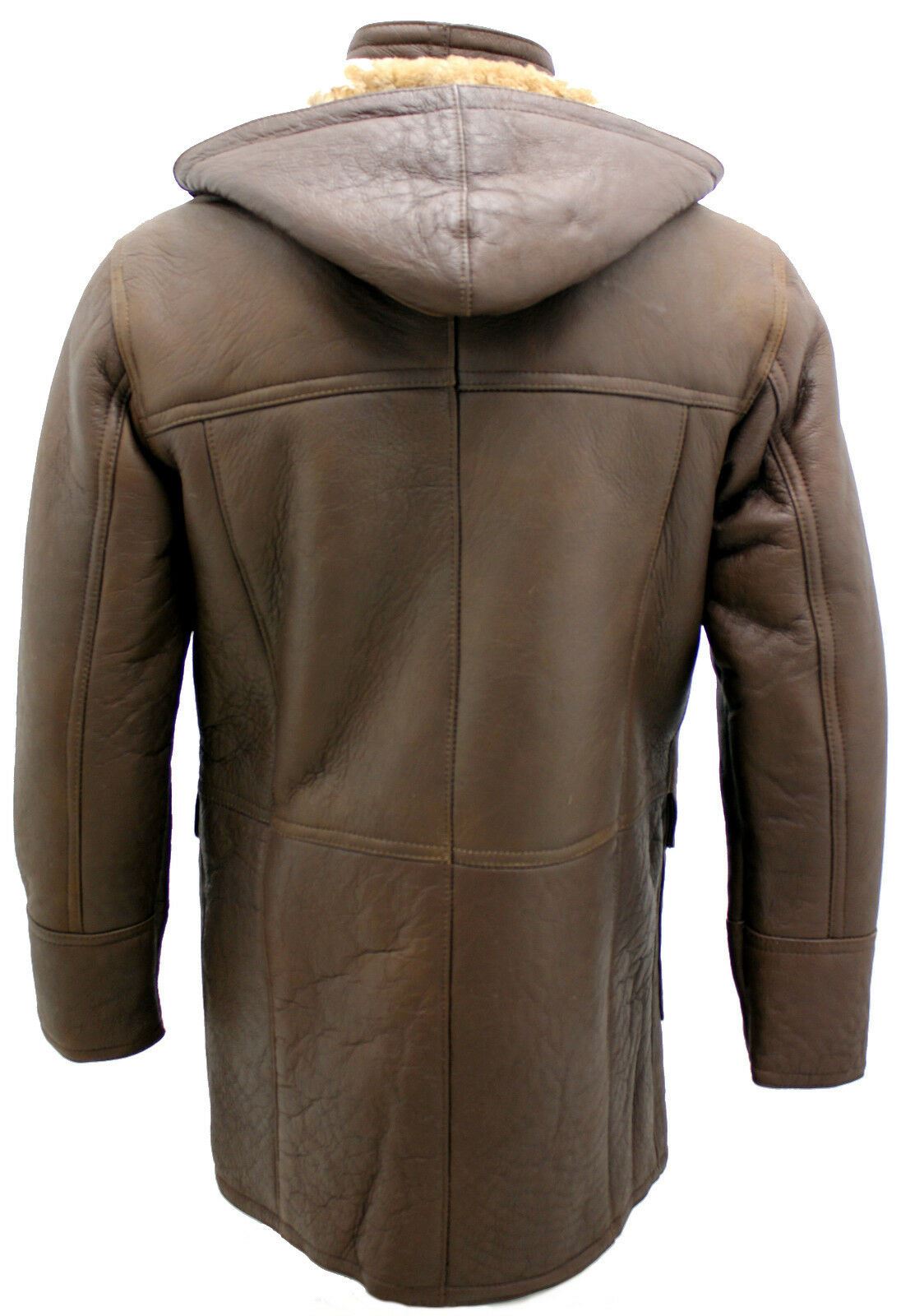 Mens Sheepskin Leather Hooded Duffle Coat-Hanko