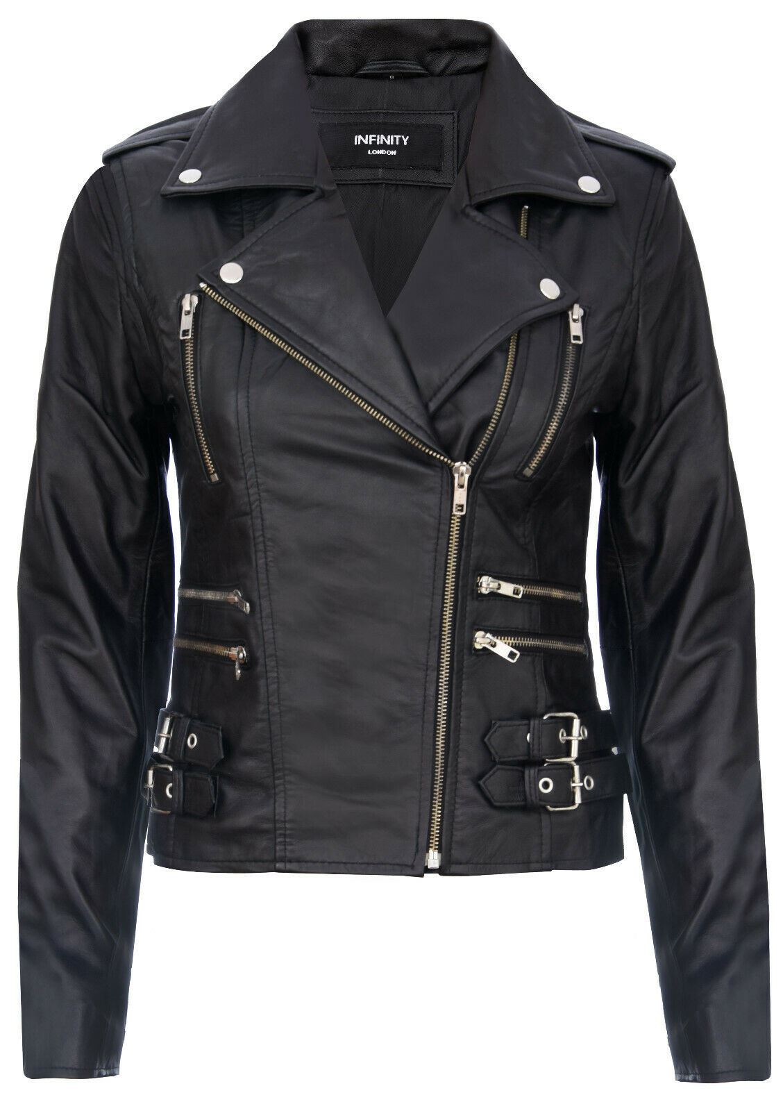 Womens Leather Brando Biker Jacket-Loddon