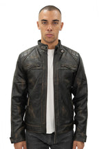Men's Vintage Leather Quilted Biker Jacket-Monaco