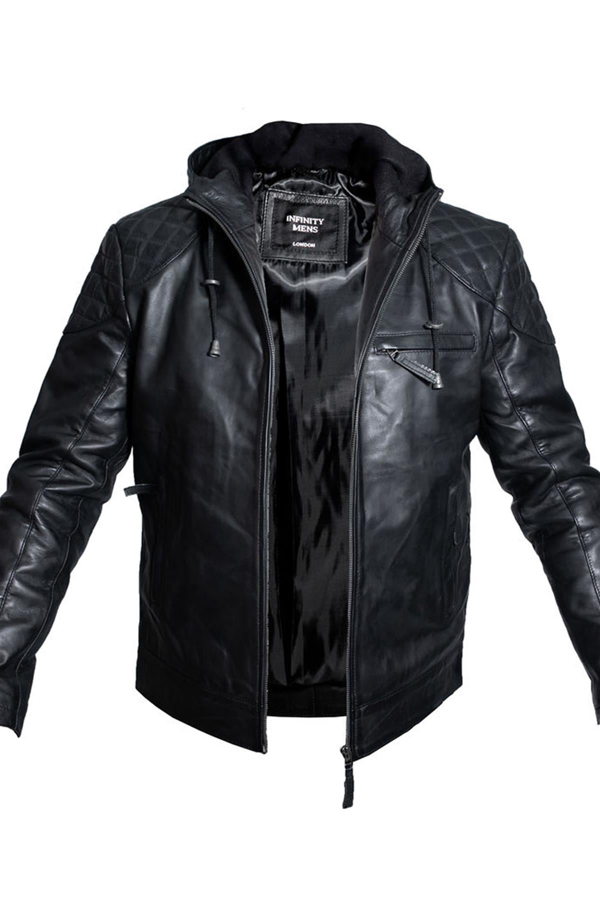 Mens Retro Hooded Leather Bomber Jacket-Zaria