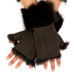Womens Shearling  Mittens Fingerless Cuffs Toscana Suede Sheepskin Fur