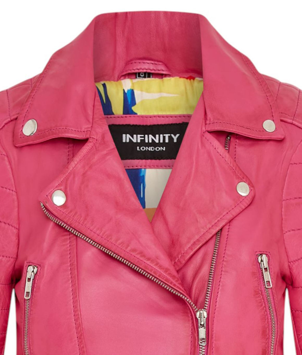Womens Cropped Brando Leather Biker Jacket-Damascus