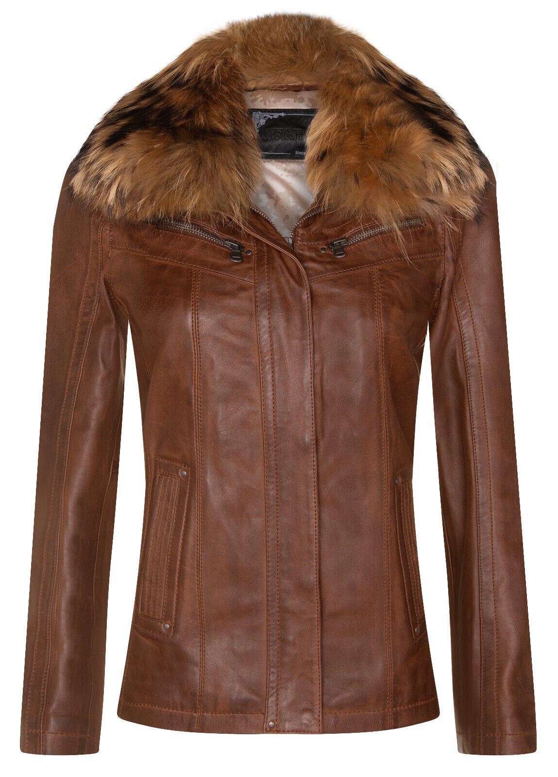 Womens Slim Fit Leather Parker Jacket-Millom