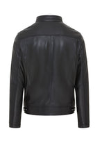 Mens Black Café Racer Biker Leather Jacket - Aniak