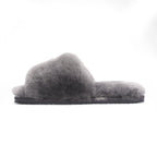 Women's Sheepskin Slippers Grey Warm Winter Fur Sliders - Nordic