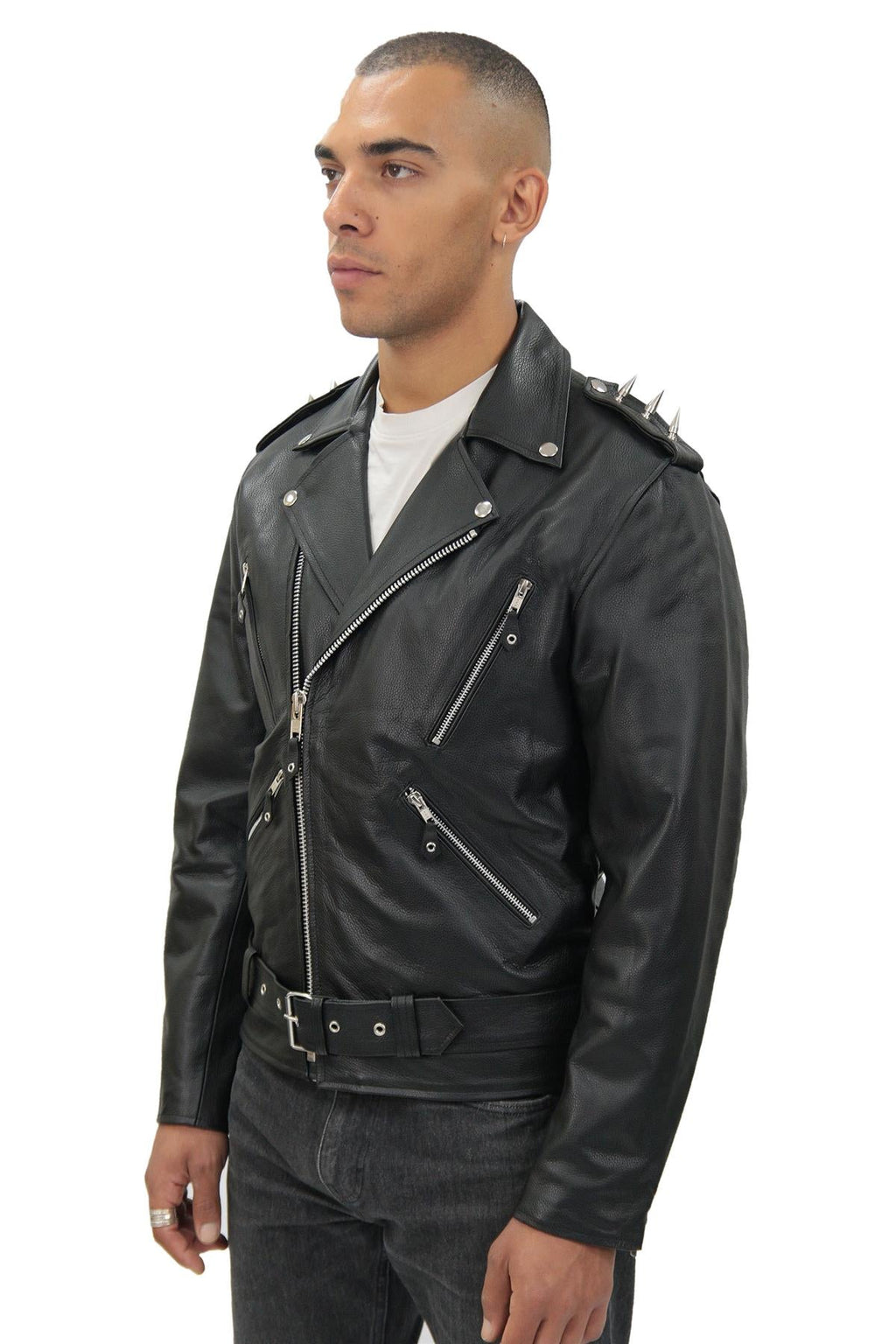 Men's  Brando  Black ''Ghostrider'' Spiked Leather Biker Jacket-Munich