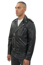 Men's  Brando  Black ''Ghostrider'' Spiked Leather Biker Jacket-Munich
