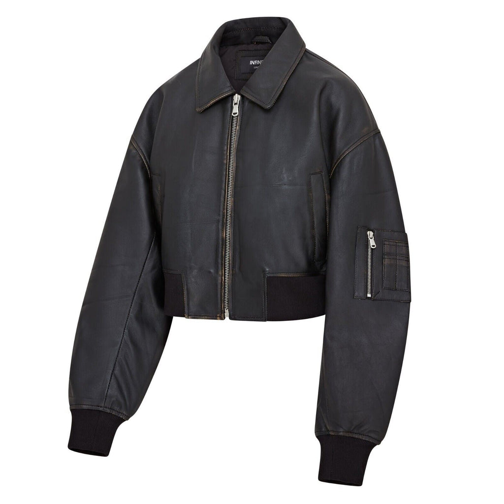 Womens Oversized Leather MA-1 Bomber Jacket - Bozeman