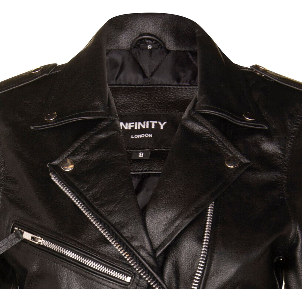 Women's Black FRINGE Leather Brando TASSELED Motorcycle Cow Hide Biker Jacket