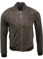 Mens Varsity Soft Suede Leather Bomber Jacket