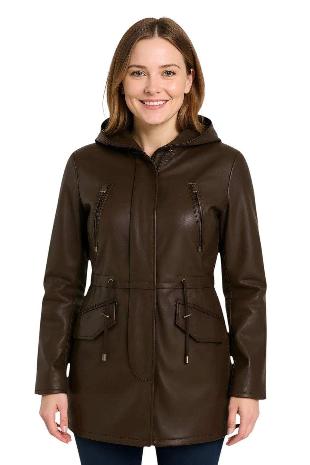 Womens Leather Hooded Parka Jacket-Bucharest