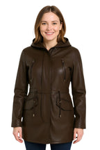 Womens Leather Hooded Parka Jacket-Bucharest