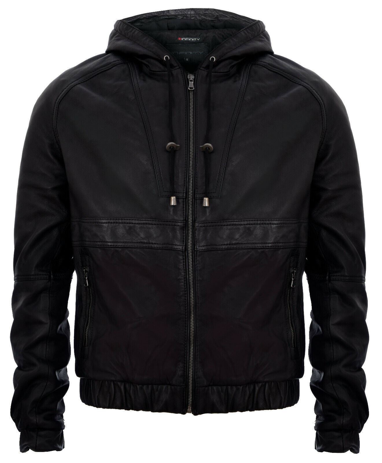 Men’s Casual Leather Hooded Bomber Jacket-Odesa