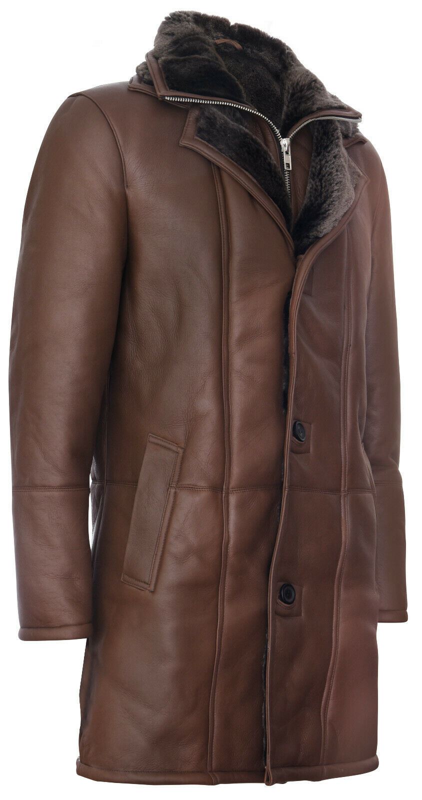 Mens Warm Shearling Sheepskin Leather Coat-Florence