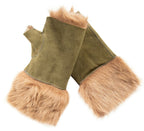 Womens Shearling  Mittens Fingerless Cuffs Toscana Suede Sheepskin Fur