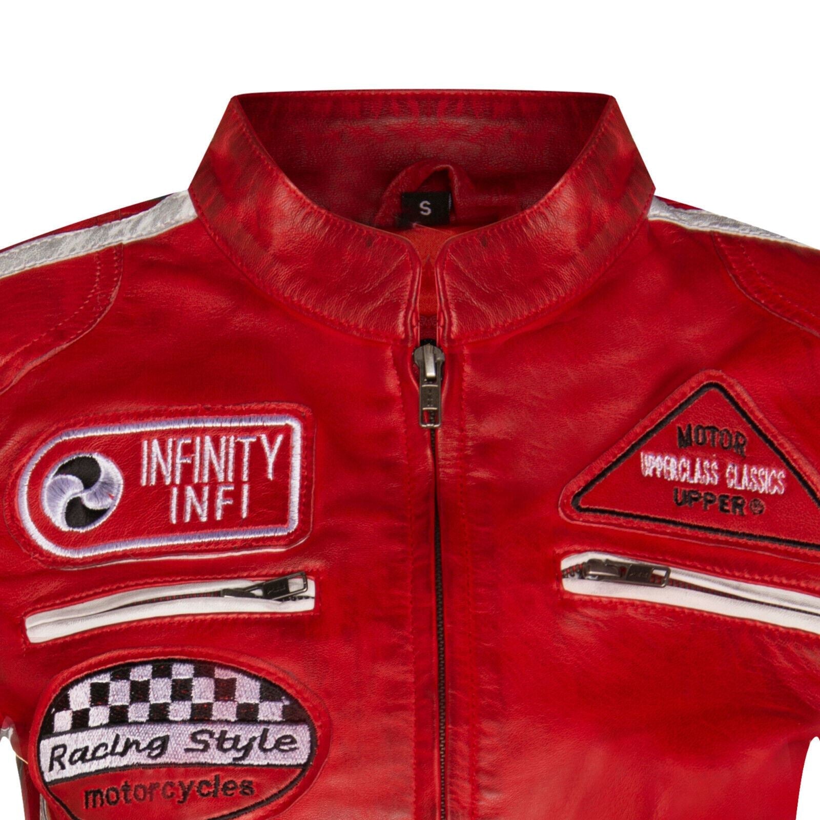 Womens Leather Biker Racing Badges Jacket-Agadir
