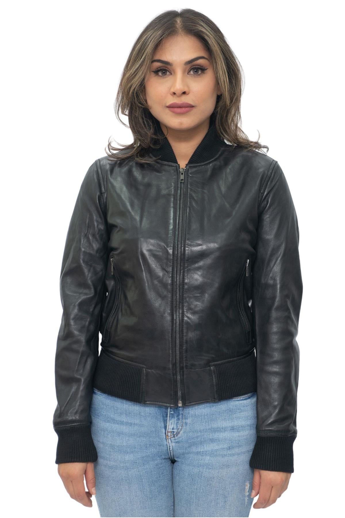 Womens MA-1 Leather Bomber Jacket-Abbotsford