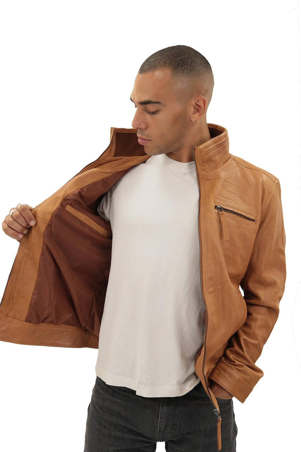 Mens Classic Leather Biker Jacket-Caracas