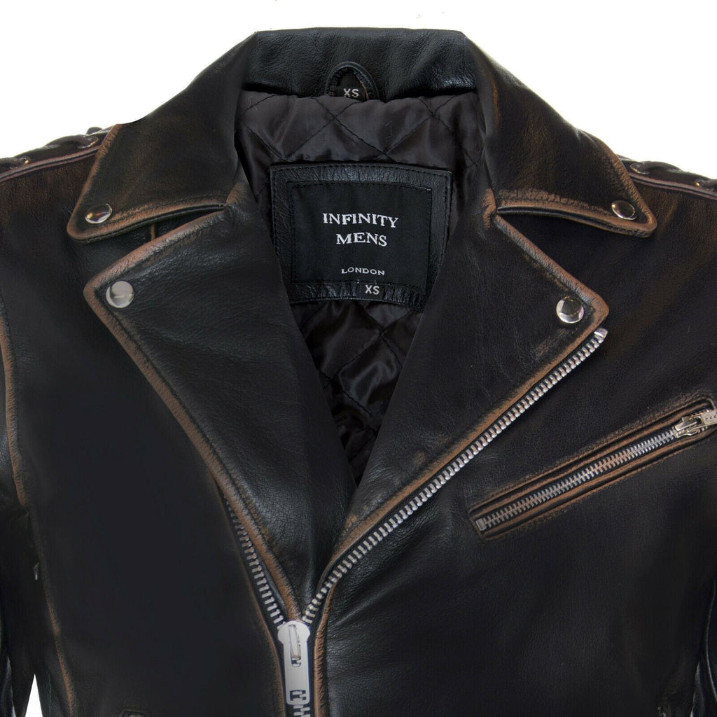 Mens Embossed Brando Leather Biker Jacket-Chicago