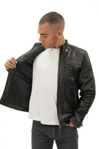 Men's Vintage Leather Quilted Biker Jacket-Monaco